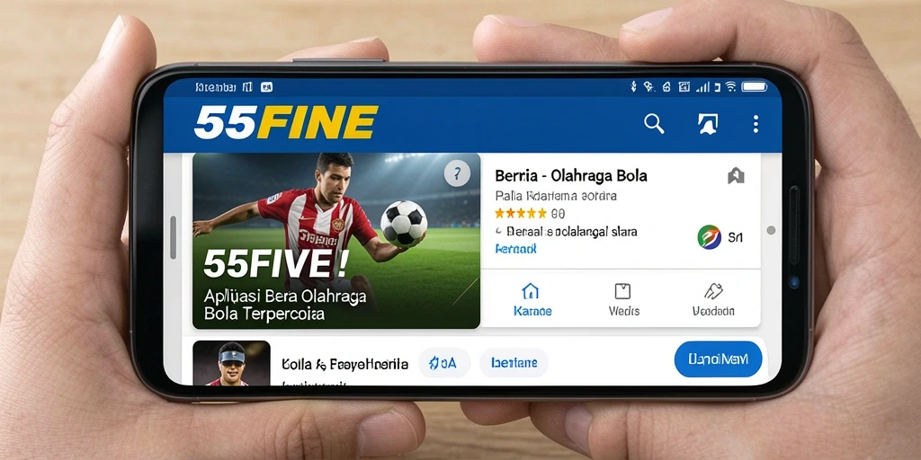 Tampilan antarmuka aplikasi 55FIVE dengan berita olahraga bola.