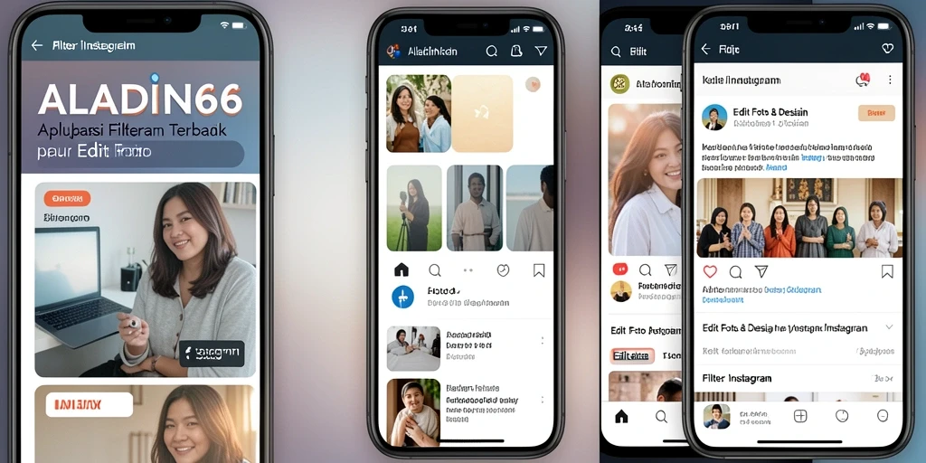 Tampilan antarmuka aplikasi ALADIN66 untuk edit foto dengan filter Instagram.
