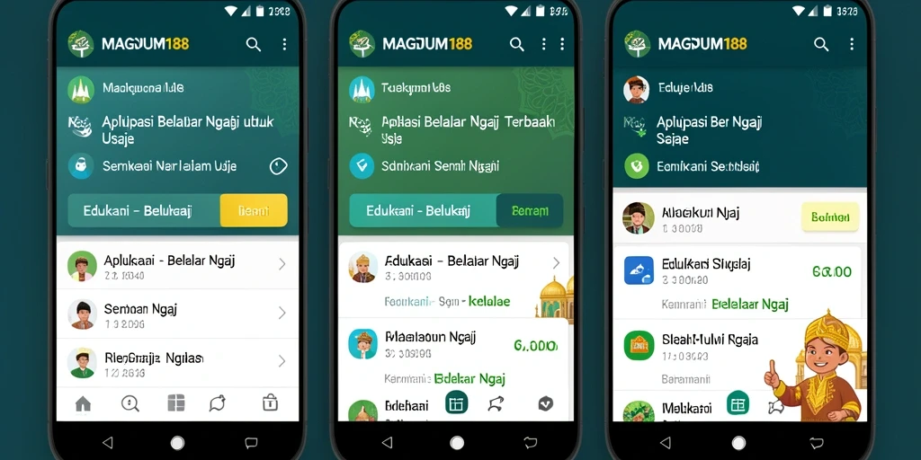 Antarmuka aplikasi MAGNUM188 untuk belajar ngaji dengan mudah.