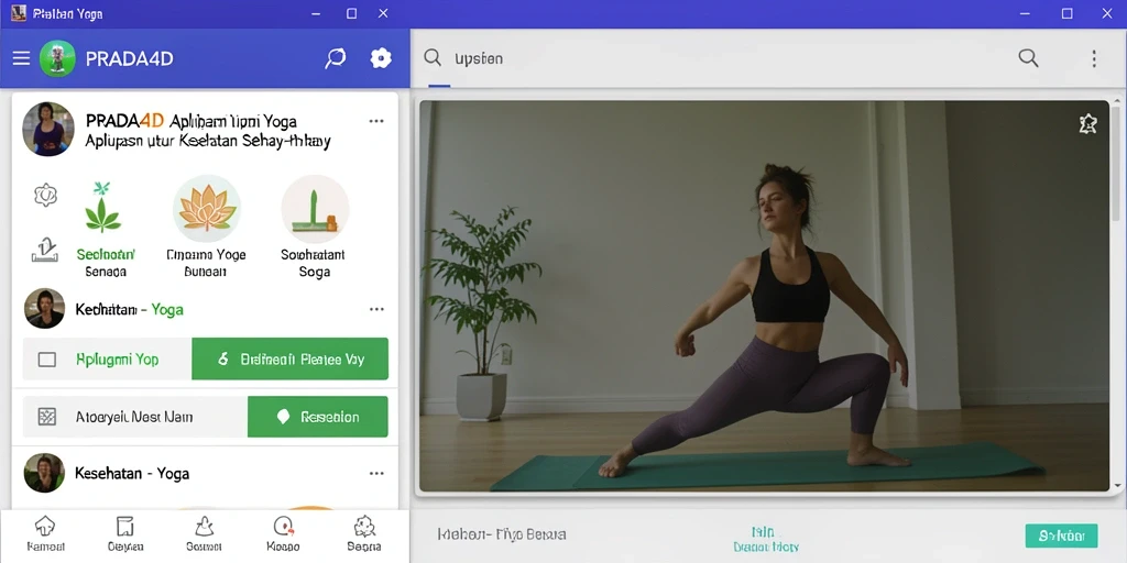 Screenshot antarmuka PRADA4D menampilkan fitur latihan yoga yang interaktif.